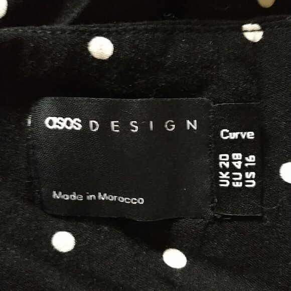 Asos Design Maxi Dress 16 Black White Swiss Dot Sleeveless Flare A-Line Retro - Picture 10 of 14